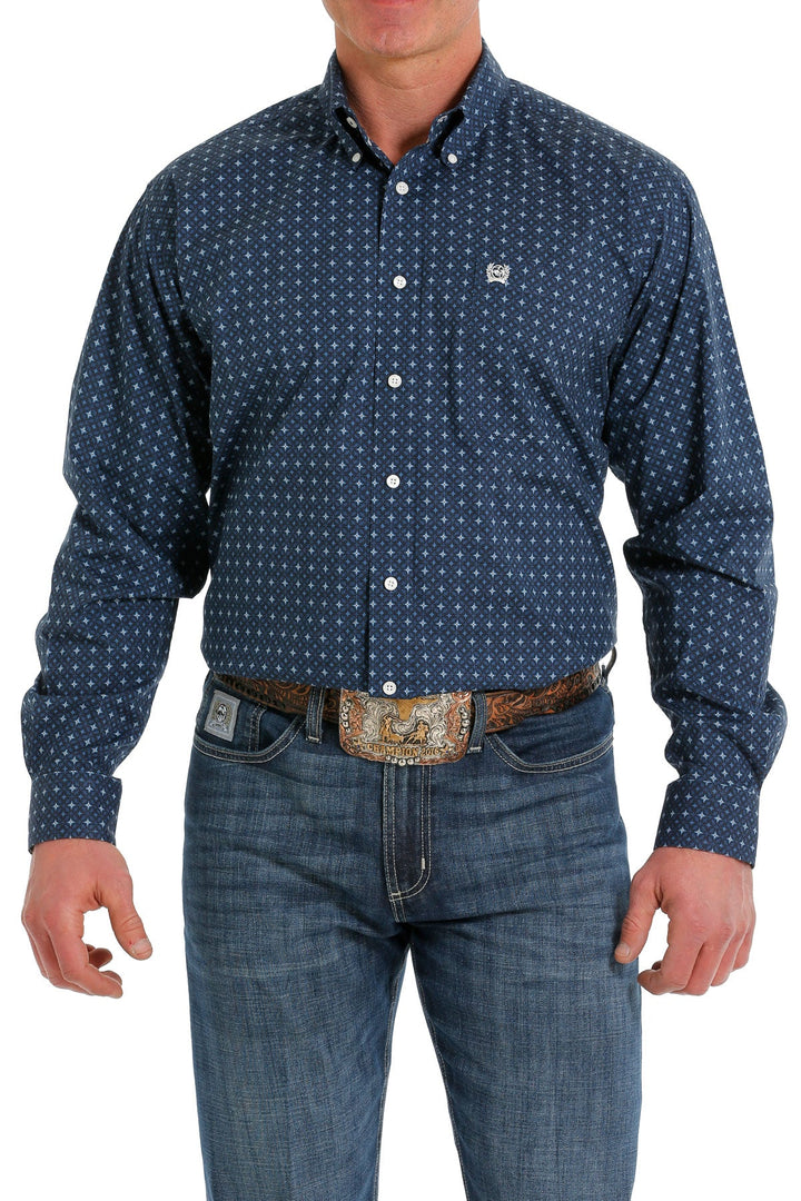 CINCH MEN'S BLUE STAR BUTTON DOWN WESTERN SHIRT - BLUE/WHITE