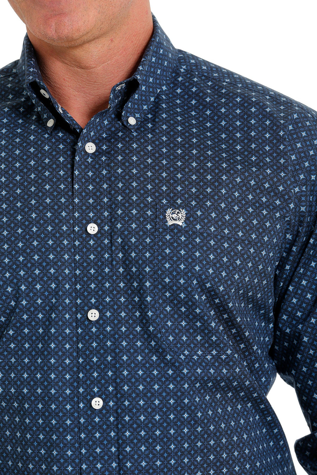 CINCH MEN'S BLUE STAR BUTTON DOWN WESTERN SHIRT - BLUE/WHITE