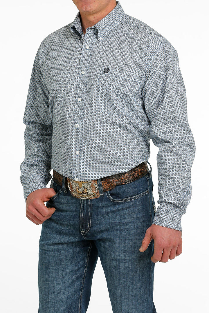 CINCH MENS BLUE GEOMETRIC PRINT LONG SLEEVE