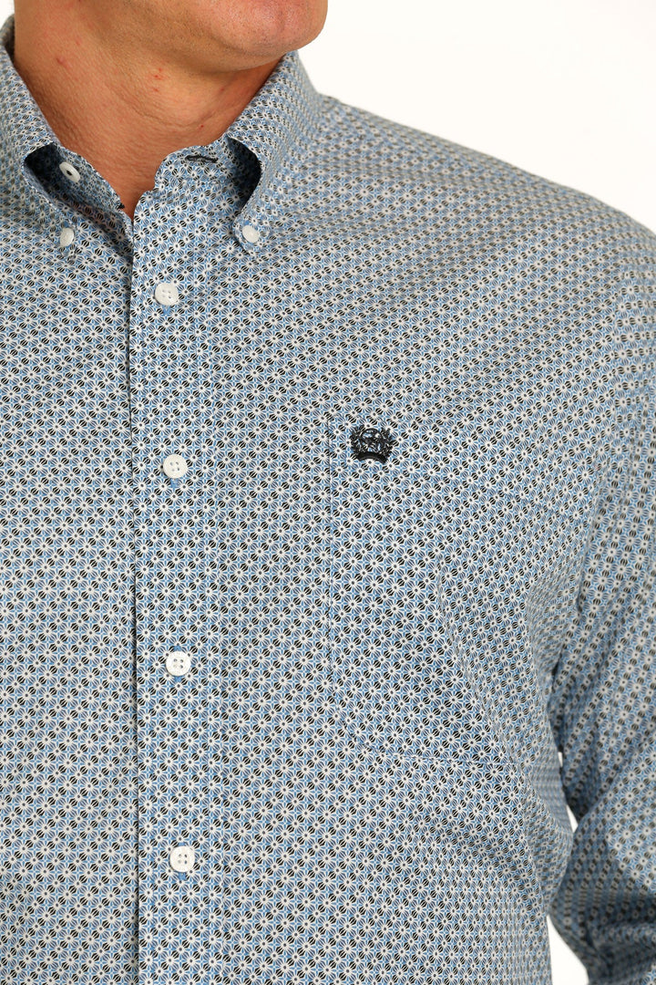 CINCH MENS BLUE GEOMETRIC PRINT LONG SLEEVE