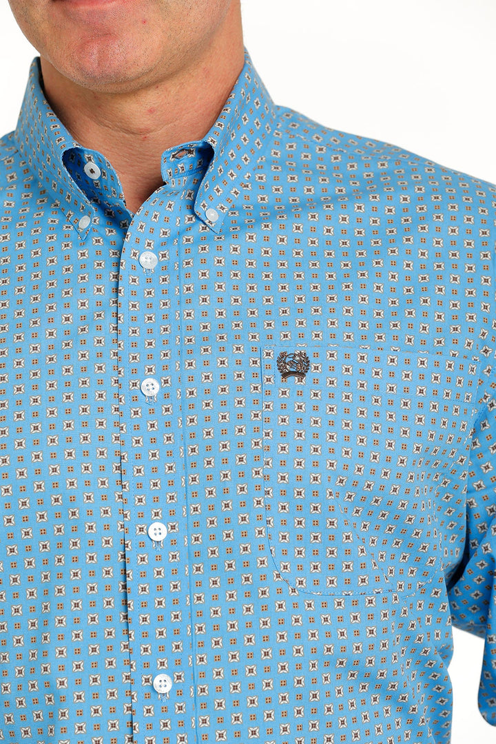 CINCH MEN'S MEDALLION PRINT BUTTON-DOWN WESTERN SHIRT - BLUE / WHITE