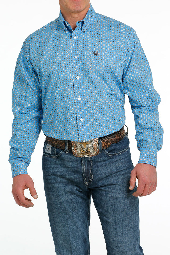 CINCH MEN'S MEDALLION PRINT BUTTON-DOWN WESTERN SHIRT - BLUE / WHITE