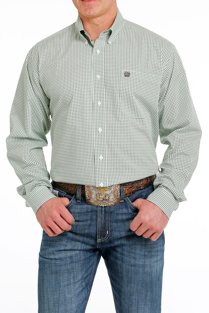 CINCH MEN'S GEOMETRIC PRINT BUTTON-DOWN WESTERN SHIRT - GREEN / GRAY