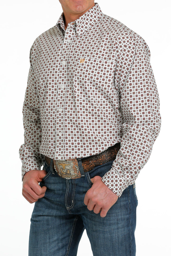 CINCH MEN'S MEDALLION PRINT BUTTON-DOWN WESTERN SHIRT - WHITE