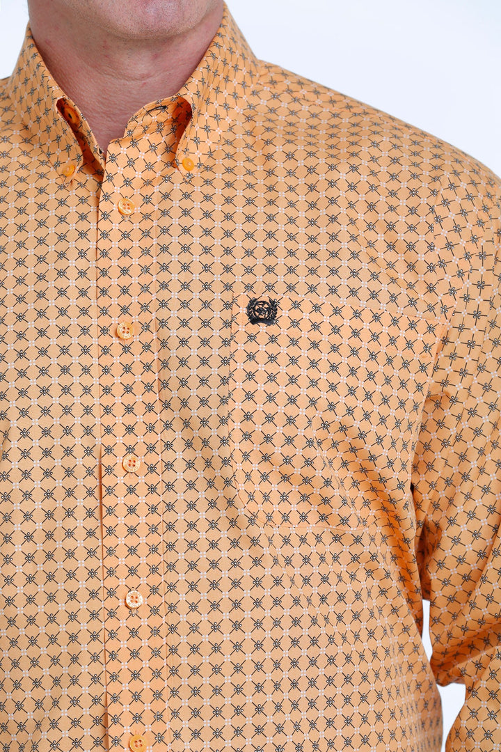 CINCH MEN'S GEOMETRIC PRINT BUTTON-DOWN WESTERN SHIRT - ORANGE