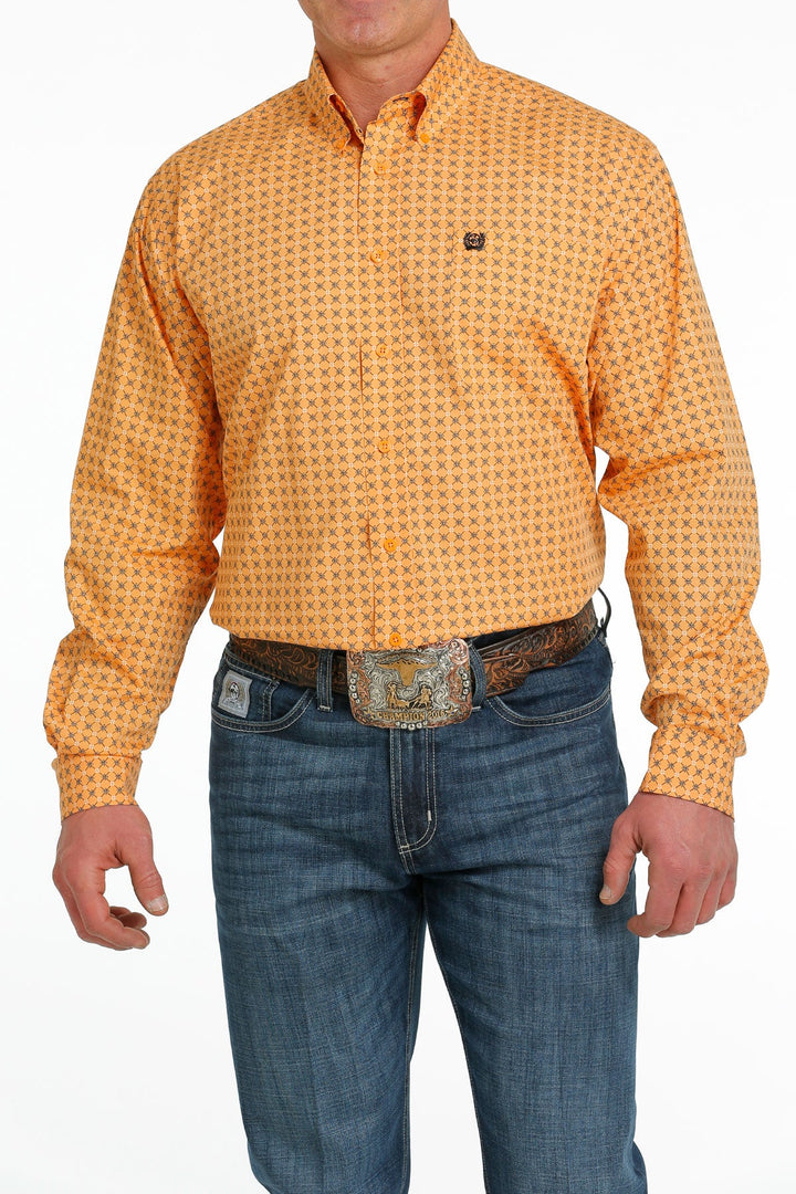 CINCH MEN'S GEOMETRIC PRINT BUTTON-DOWN WESTERN SHIRT - ORANGE