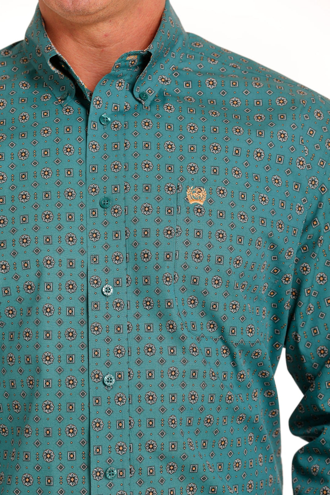 CINCH MEN'S GEOMETRIC PRINT BUTTON-DOWN WESTERN SHIRT - TEAL