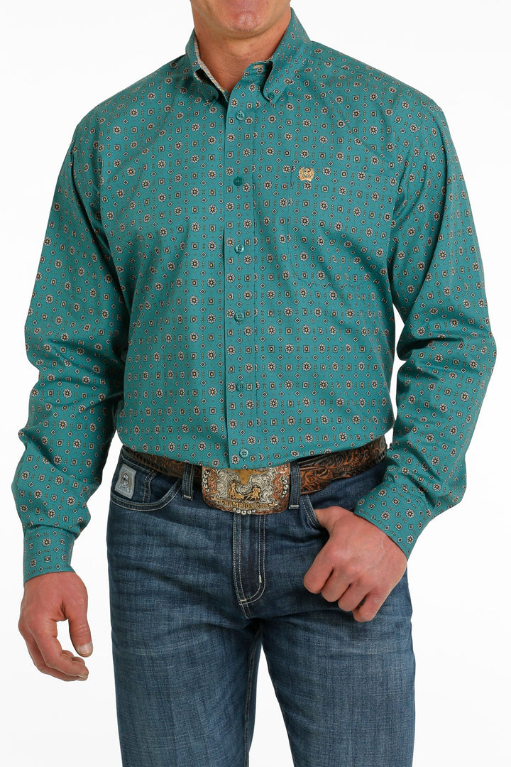 CINCH MEN'S GEOMETRIC PRINT BUTTON-DOWN WESTERN SHIRT - TEAL