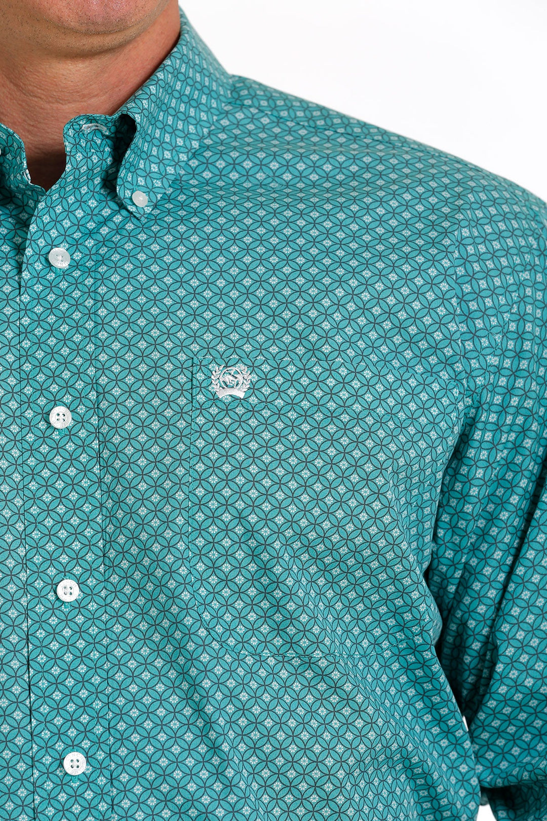 CINCH MEN'S MEDALLION PRINT BUTTON-DOWN WESTERN SHIRT - TURQUOISE / WHITE