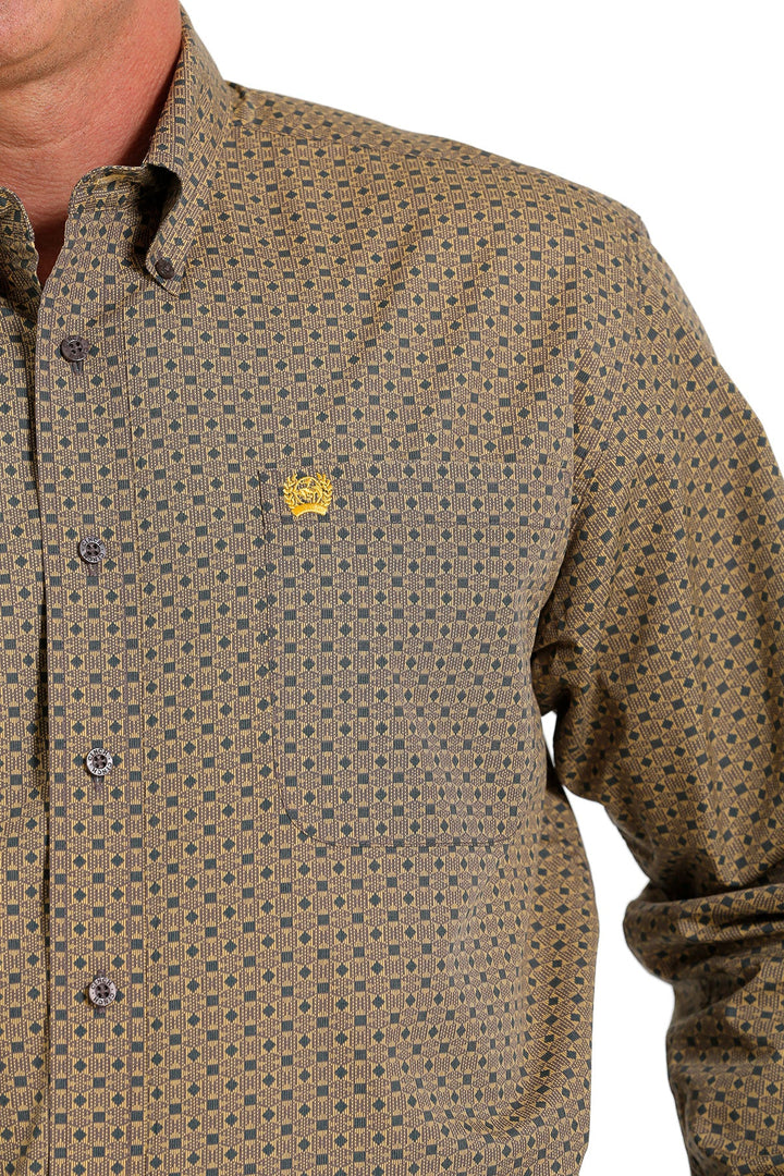 CINCH MEN'S GEOMETRIC PRINT BUTTON-DOWN WESTERN SHIRT - GRAY / GOLD