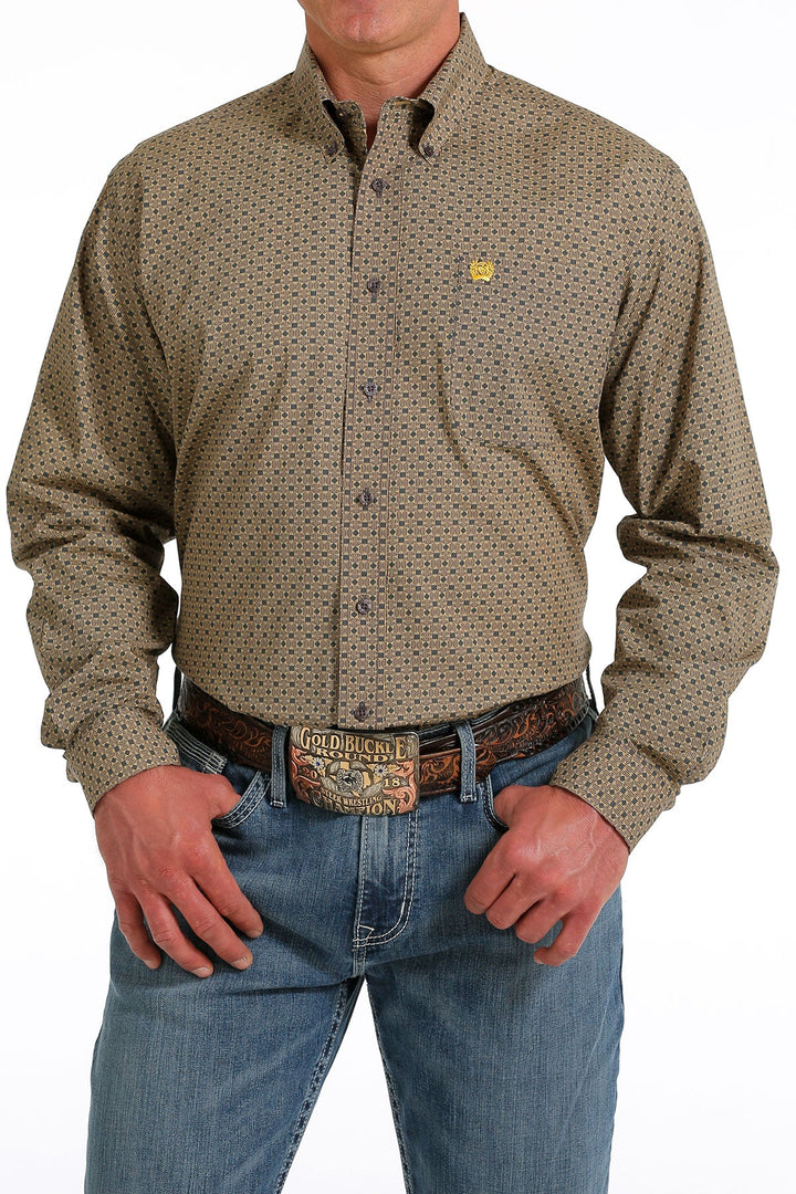 CINCH MEN'S GEOMETRIC PRINT BUTTON-DOWN WESTERN SHIRT - GRAY / GOLD