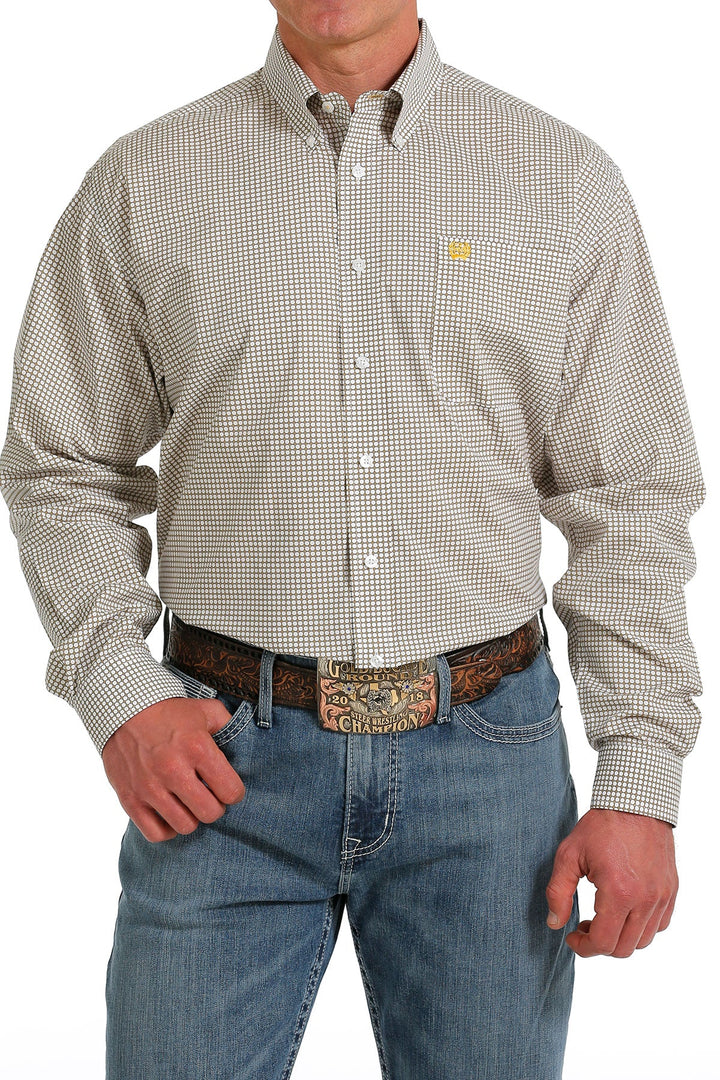 CINCH MEN'S STRETCH DOT PRINT BUTTON-DOWN WESTERN SHIRT - GOLD / WHITE