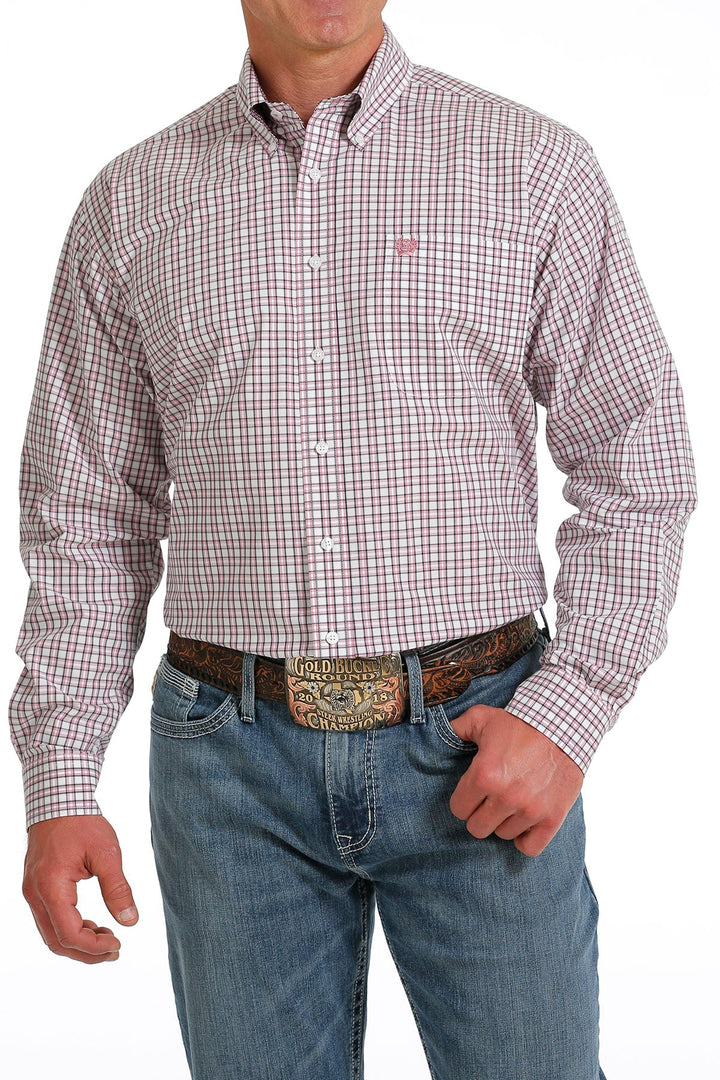 CINCH MEN'S PLAID BUTTON-DOWN WESTERN SHIRT - WHITE / PINK / BLACK