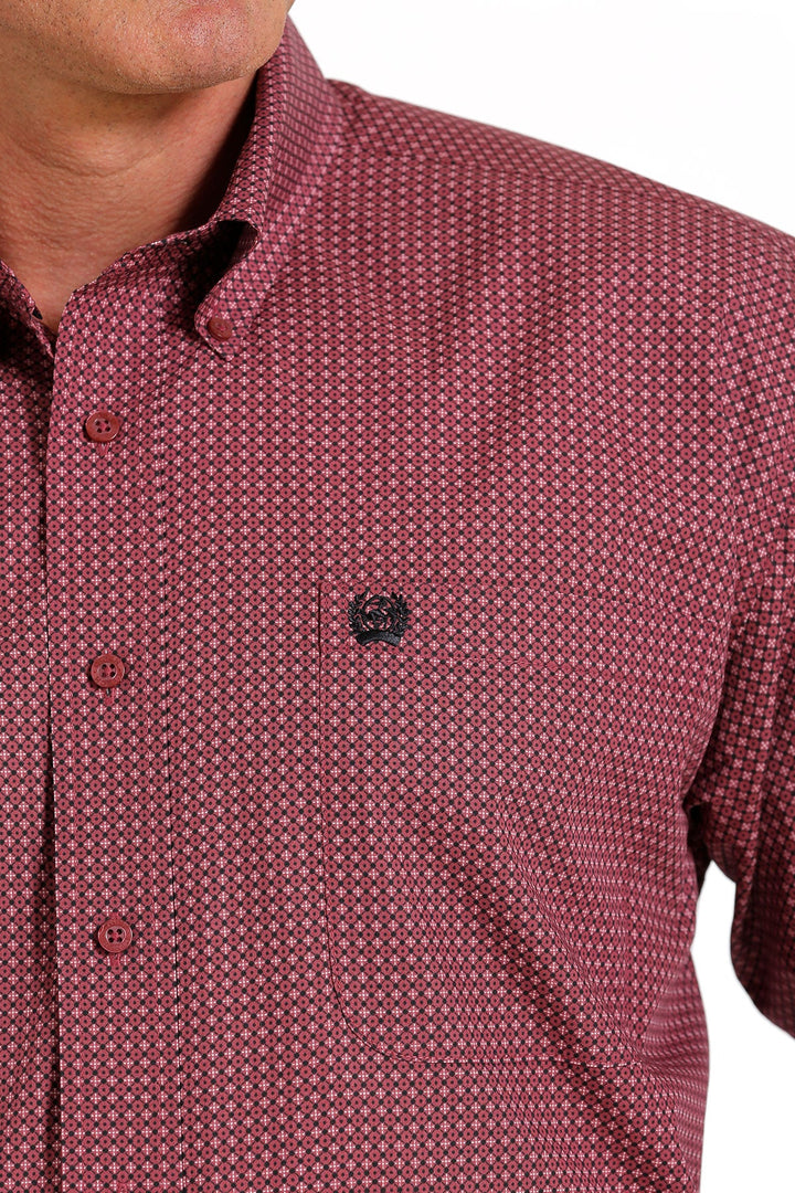 CINCH MEN'S GEOMETRIC PRINT BUTTON-DOWN WESTERN SHIRT - FUCHSIA / BLACK