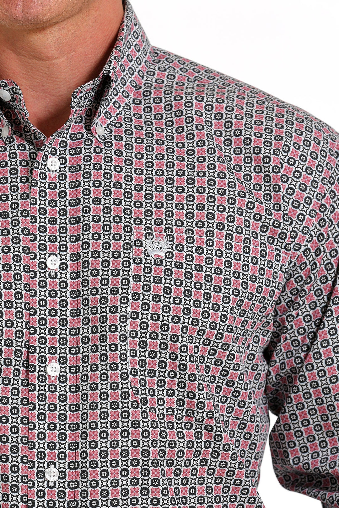 CINCH MEN'S MEDALLION PRINT BUTTON-DOWN WESTERN SHIRT - FUCHSIA / BLACK