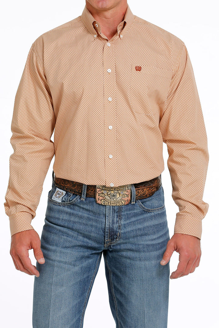 CINCH MEN'S GEOMETRIC PRINT BUTTON-DOWN WESTERN SHIRT - KHAKI / WHITE