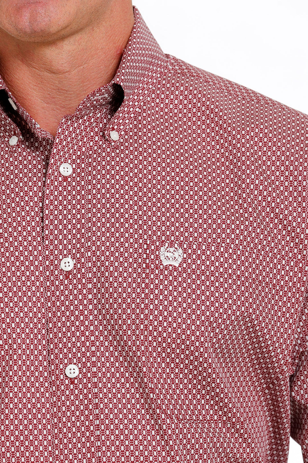 CINCH MEN'S GEOMETRIC PRINT BUTTON-DOWN WESTERN SHIRT - RED / CREAM