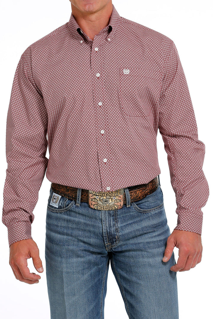 CINCH MEN'S GEOMETRIC PRINT BUTTON-DOWN WESTERN SHIRT - RED / CREAM