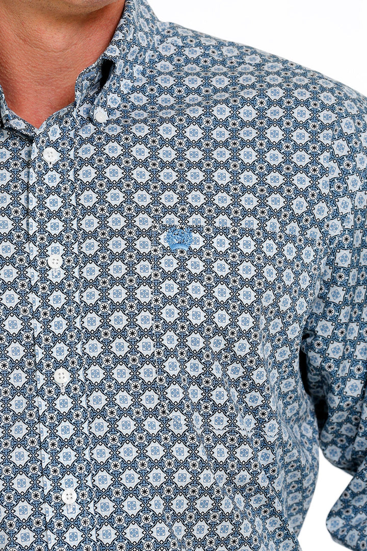 CINCH MEN'S MEDALLION PRINT BUTTON-DOWN WESTERN SHIRT - BLUE/ WHITE