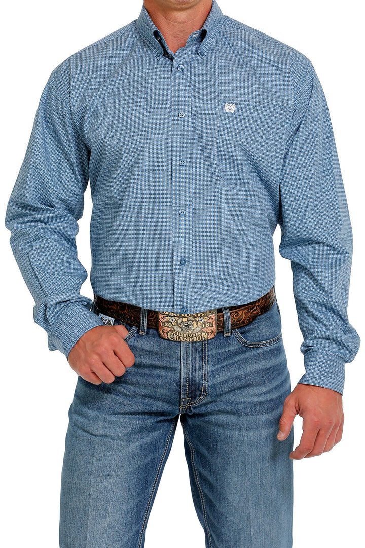 CINCH MEN'S GEOMETRIC PRINT BUTTON-DOWN WESTERN SHIRT - BLUE/ WHITE