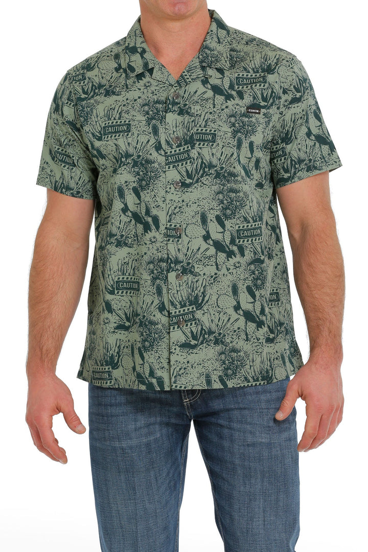 CINCH MEN'S CACTUS PRINT SHORT SLEEVE CAMP SHIRT - GREEN