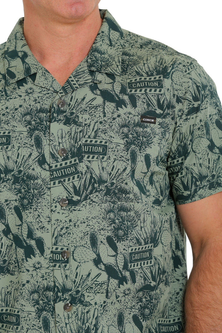 CINCH MEN'S CACTUS PRINT SHORT SLEEVE CAMP SHIRT - GREEN