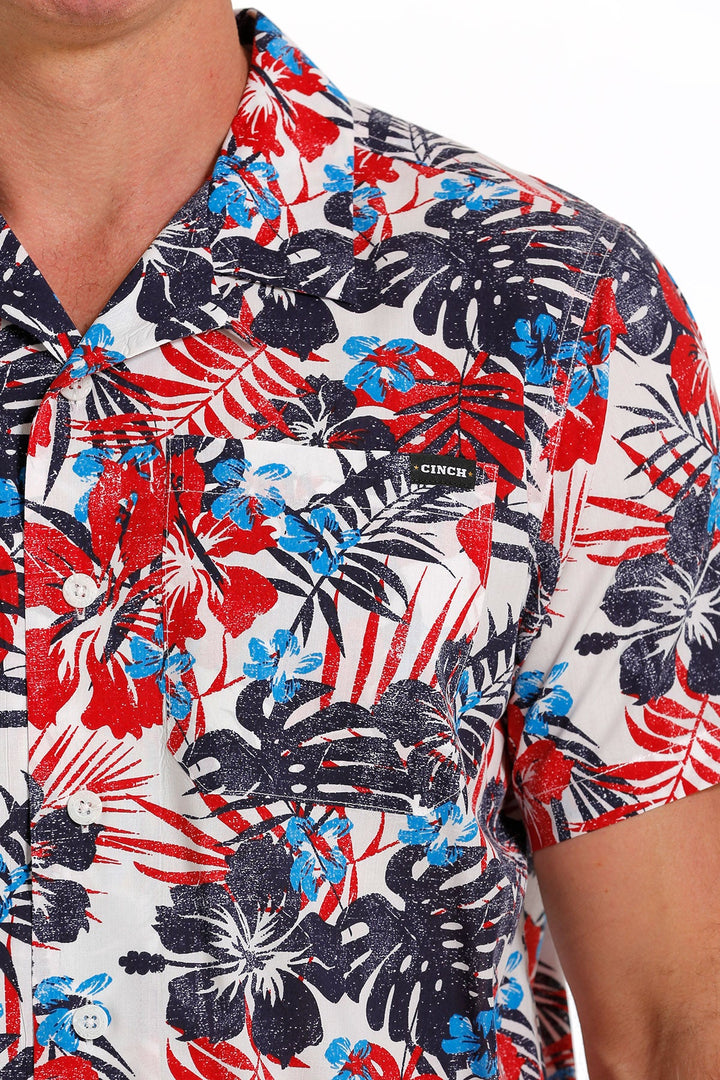 CINCH MEN'S FLORAL PRINT SHORT SLEEVE CAMP SHIRT -RED /BLUE/ WHITE