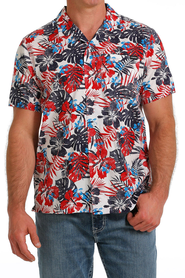 CINCH MEN'S FLORAL PRINT SHORT SLEEVE CAMP SHIRT -RED /BLUE/ WHITE