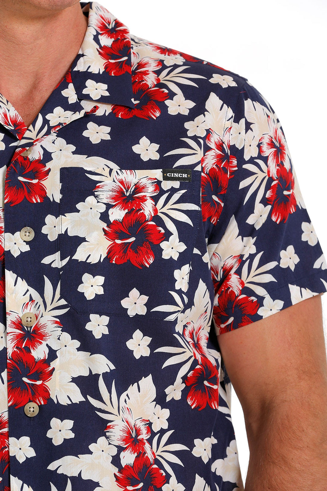 CINCH MEN'S FLORAL PRINT SHORT SLEEVE CAMP SHIRT -NAVY /RED/ WHITE