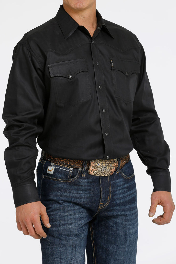 CINCH MEN'S HERRINGBONE WESTERN SNAP SHIRT - BLACK