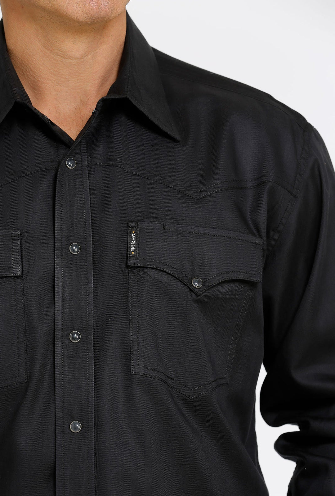 CINCH MEN'S HERRINGBONE WESTERN SNAP SHIRT - BLACK