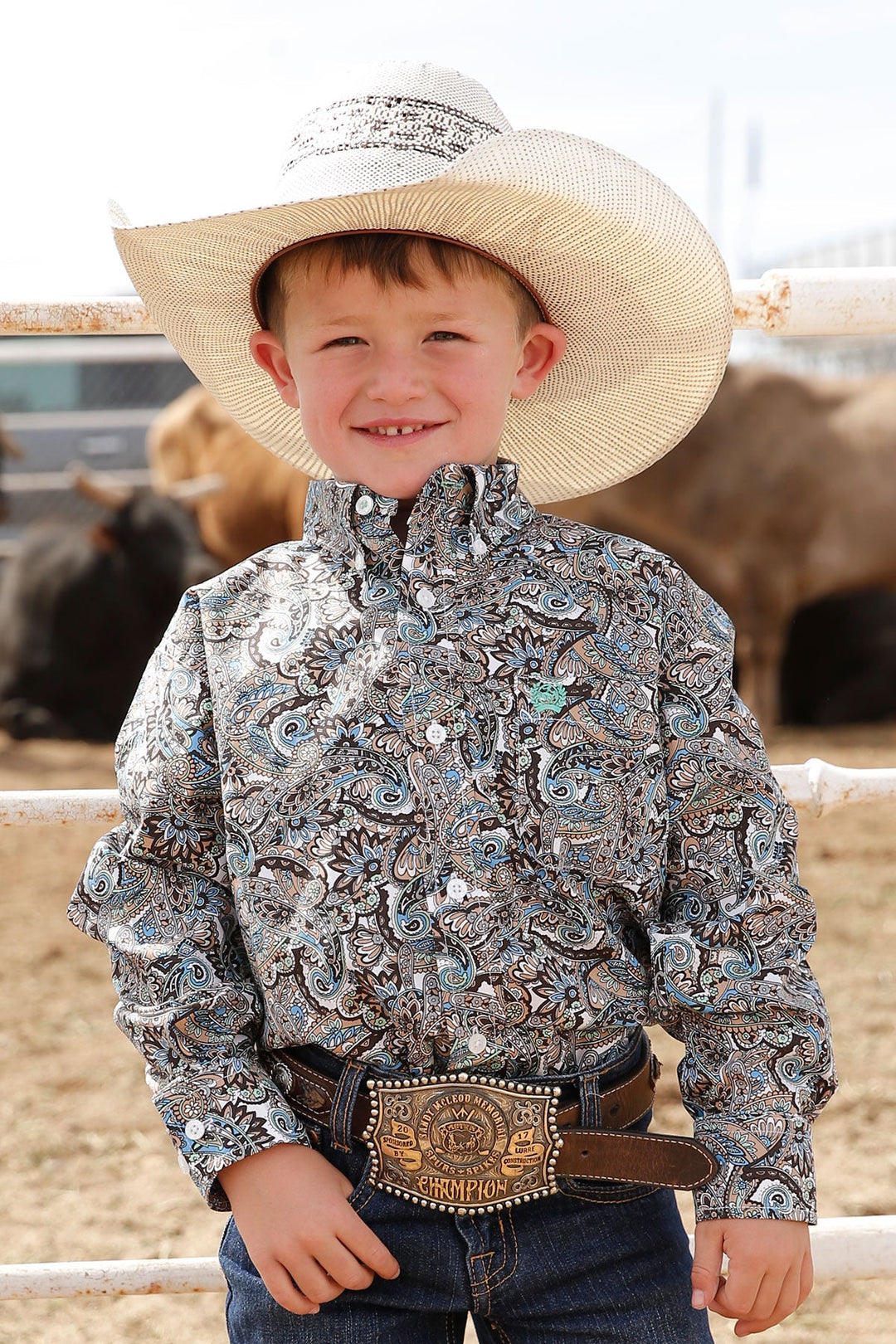 CINCH BOYS  PAISLEY PRINT BUTTON-DOWN WESTERN SHIRT - NAVY