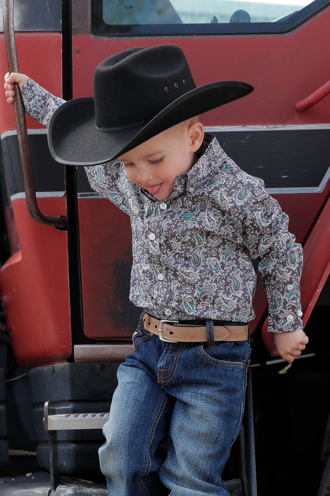 CINCH TODDLER PAISLEY PRINT BUTTON-DOWN WESTERN SHIRT - GRAY / TURQUOISE