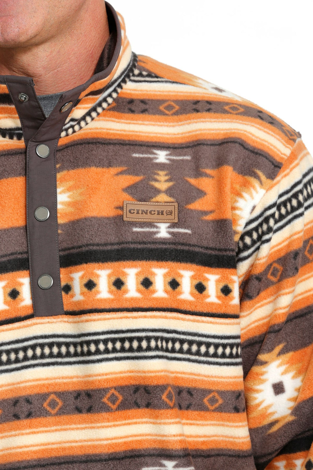 CINCH MEN'S AZTEC PRINTED POLAR FLEECE PULLOVER - BROWN