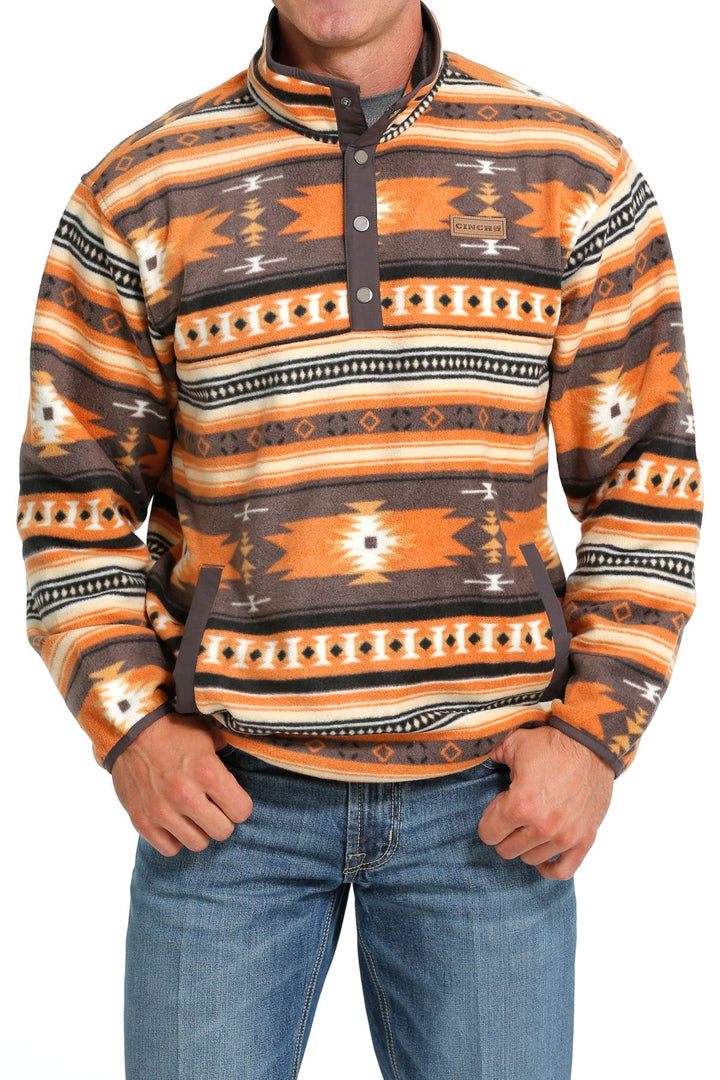 CINCH MEN'S AZTEC PRINTED POLAR FLEECE PULLOVER - BROWN