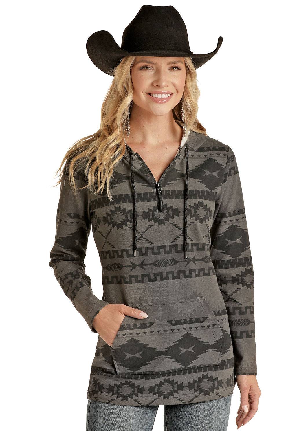 Powder River Black Ladies Aztec Knit Hoodie