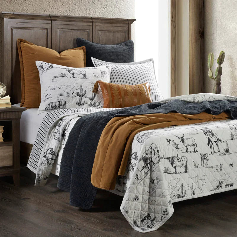 RANCH LIFE PRINTED REVERSIBLE QUILT SET, KING