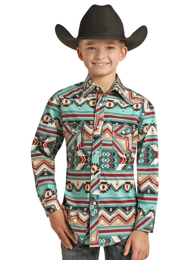 Rock & Roll Boy’s Long Sleeve Multi Aztec Print Snap