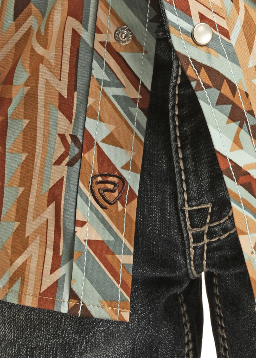 Rock & Roll Boy's Brown Long Sleeve Aztec Stripe Snap