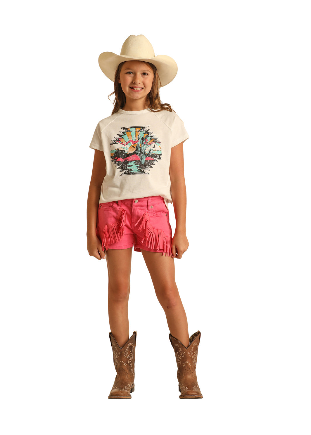 Rock & Roll Denim Girl's Fringe Pink Shorts