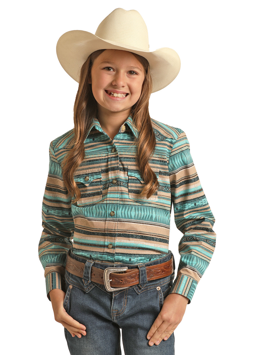 Rock & Roll Girl's Teal Striped Snap Shirt TEAL