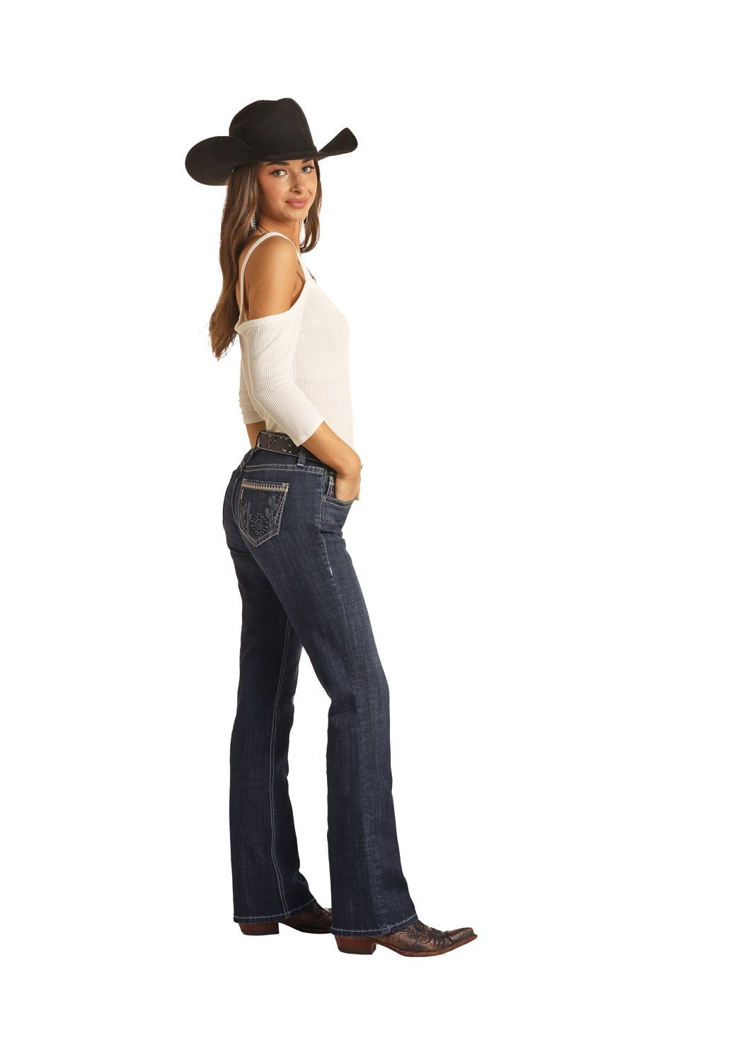 ROCK & ROLL LADIES MID RISE "DESERT CACTUS" BOOTCUT RIDING JEANS