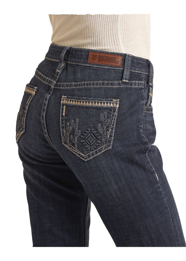 ROCK & ROLL LADIES MID RISE "DESERT CACTUS" BOOTCUT RIDING JEANS