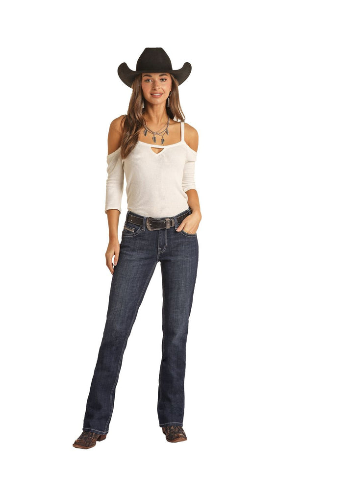 ROCK & ROLL LADIES MID RISE "DESERT CACTUS" BOOTCUT RIDING JEANS