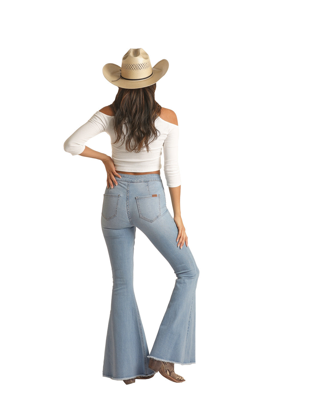 Rock & Roll Cowgirl Ladies Pull-on Button Bell Stretch Jean - Light Wash