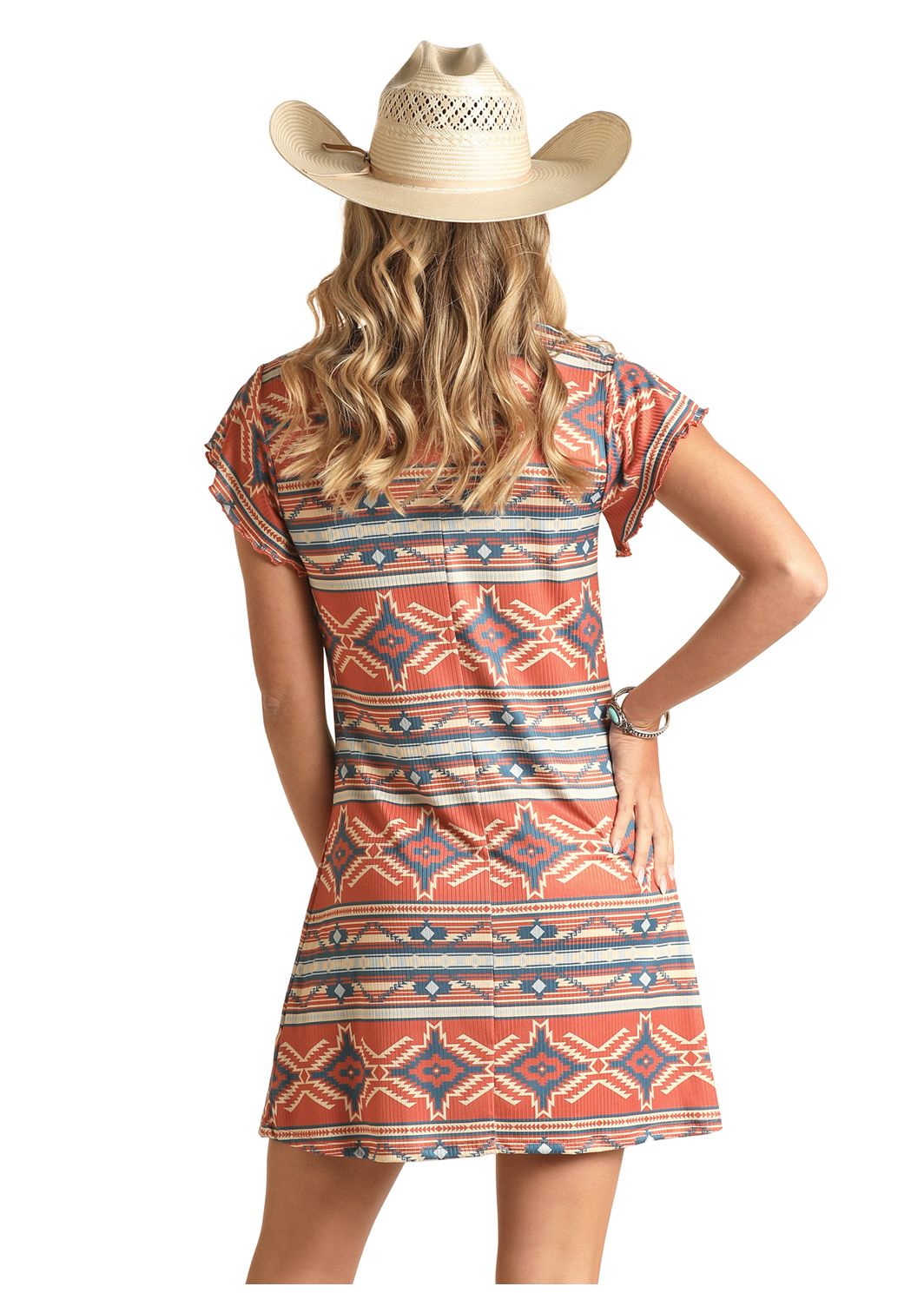 ROCK & ROLL WOMEN'S AZTEC RIB DRESS - ORANGE