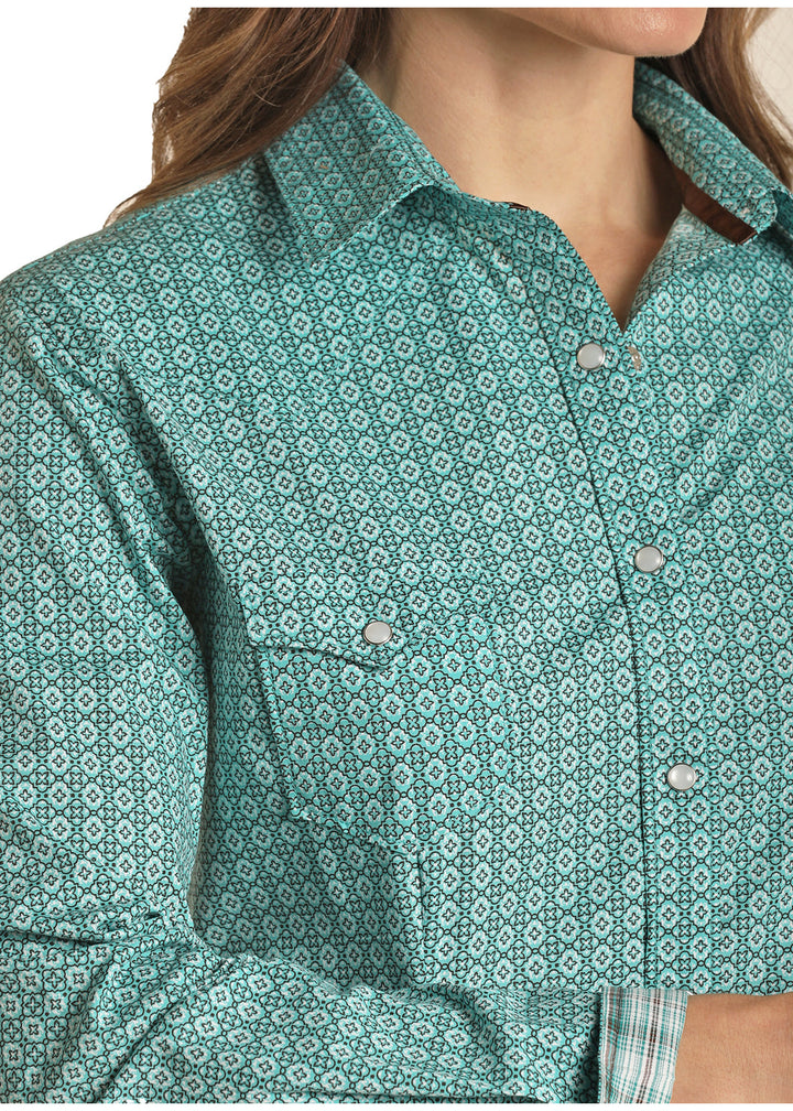 PANHANDLE LADIES WESTERN TECH SNAP SHIRT - TURQUOISE