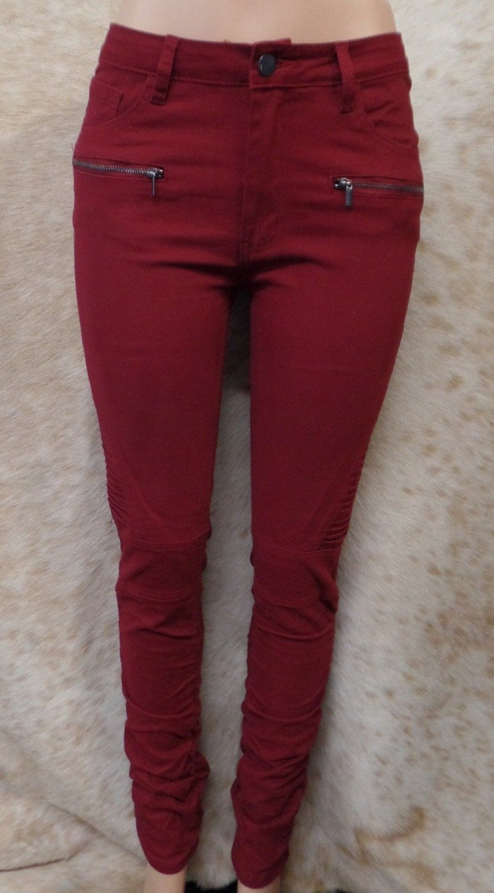 Burgundy Moto Skinnies