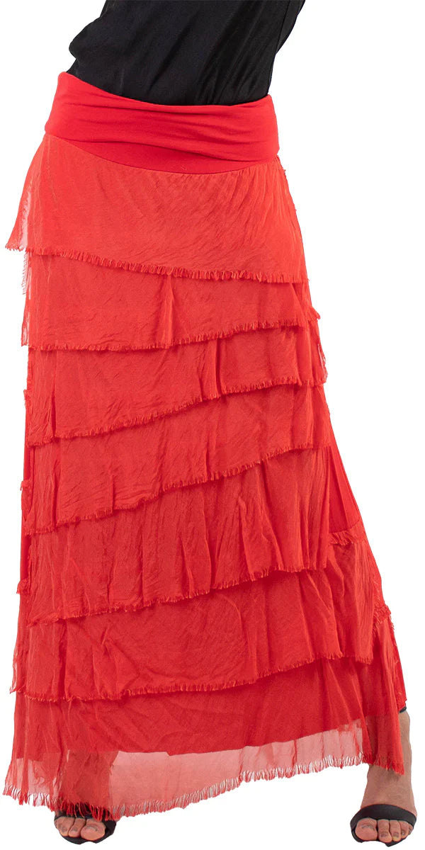 SIENA MAXI RUFFLED SKIRT in RED