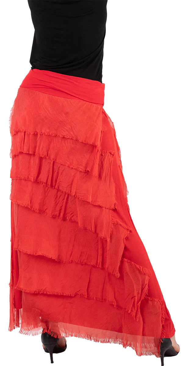 SIENA MAXI RUFFLED SKIRT in RED